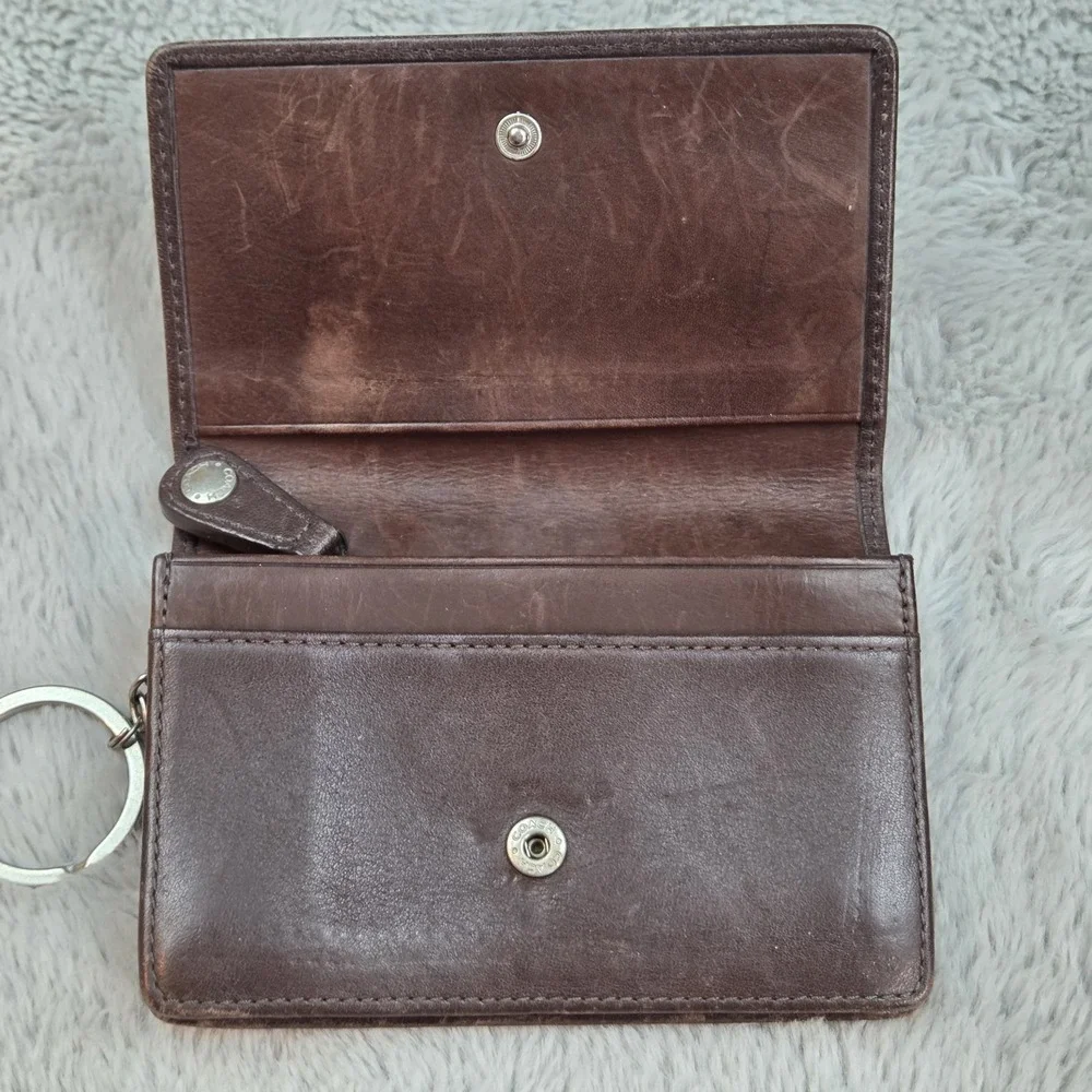 VTG Coach Wallet Brown Leather Change Coin Purse 5"X3" Zip Snap Key Ring 6 Slots - Picture 7 of 8